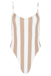 High Cut One Piece Swimsuit - Natural Cabana Stripe