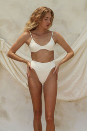 Banded Waist Bikini Bottom - Cloud Wave